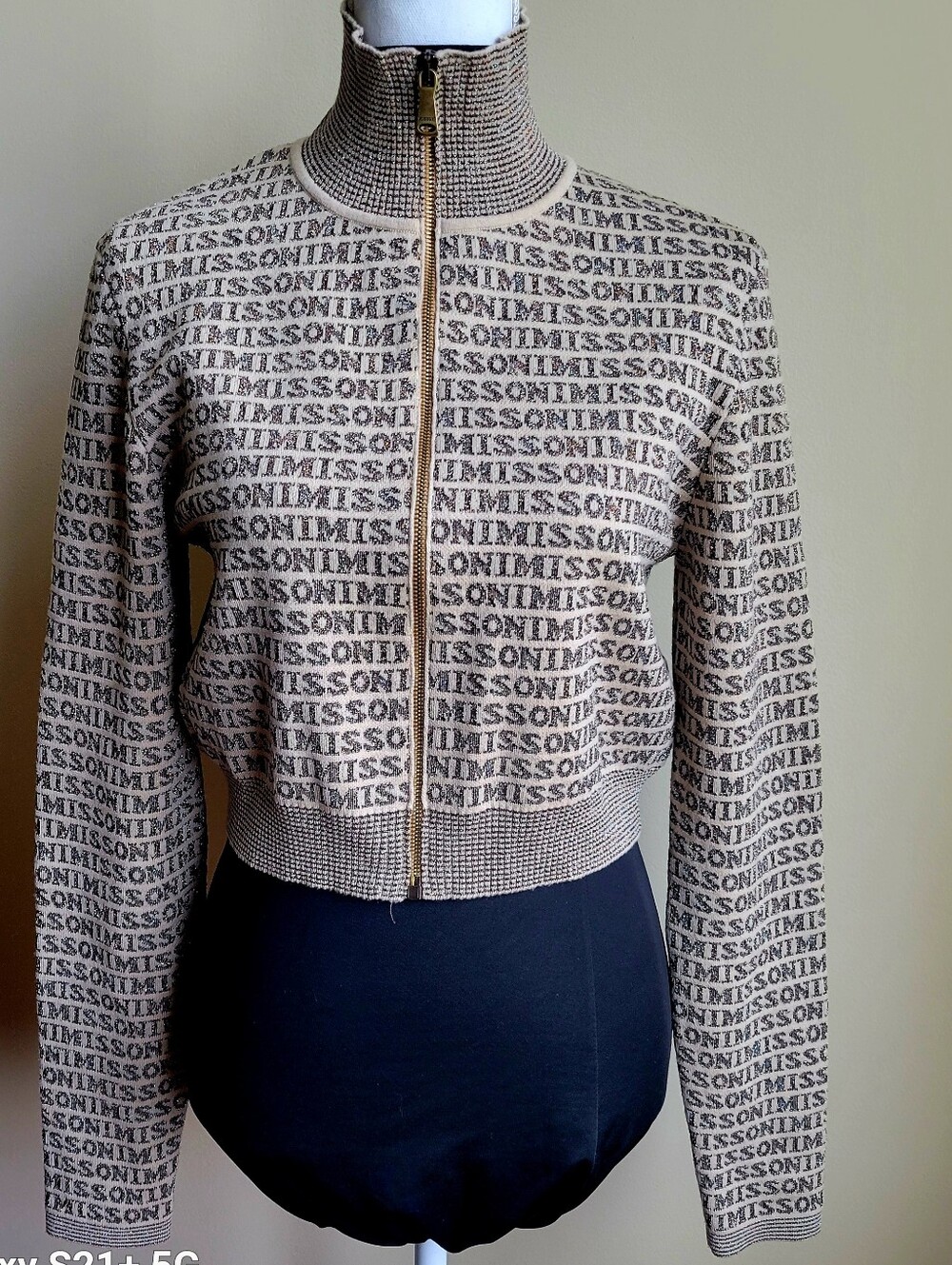 Missoni Beige and Brown Logo Zip Crop Jacket